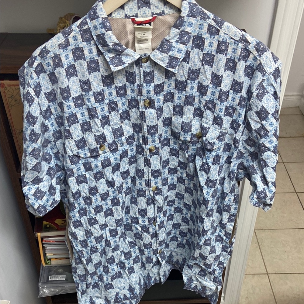 Vintage The North Face Men's Blue and White Checkered Shirt